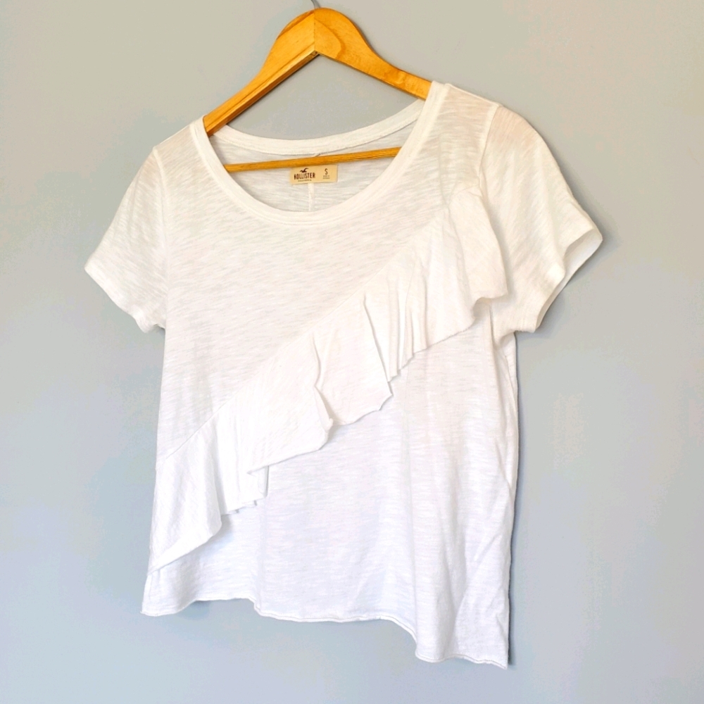 Hollister White Ruffle Tee, Size S